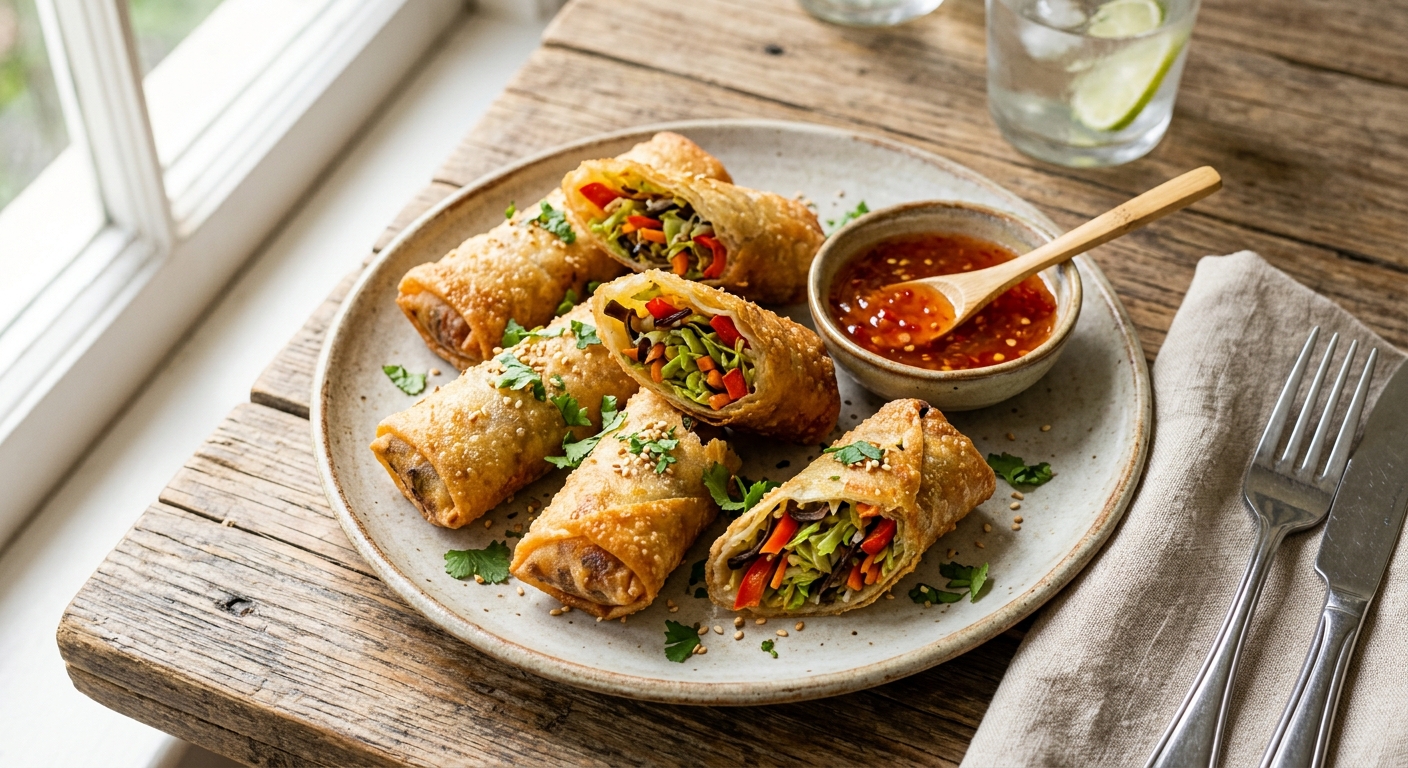 Air-Fryer Spring Rolls with Sweet Chilli Sauce