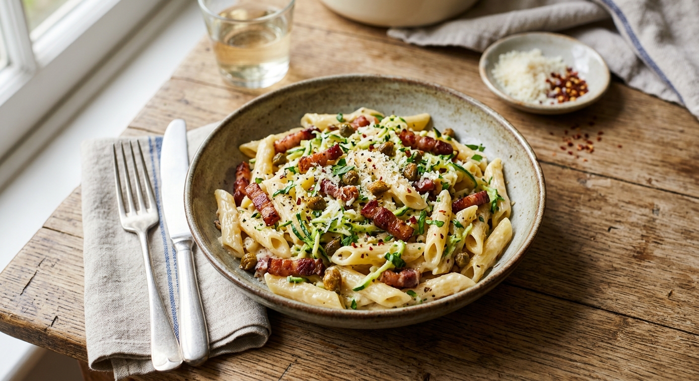Bacon, Courgette & Caper One-Pot Pasta