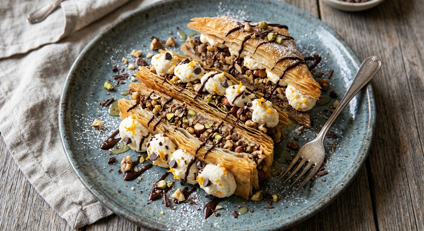 Baklava with Spiced Nuts, Ricotta & Chocolate