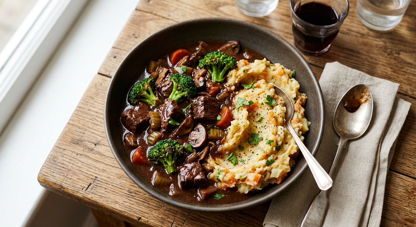 Balsamic Beef Stew with Veggie Mash