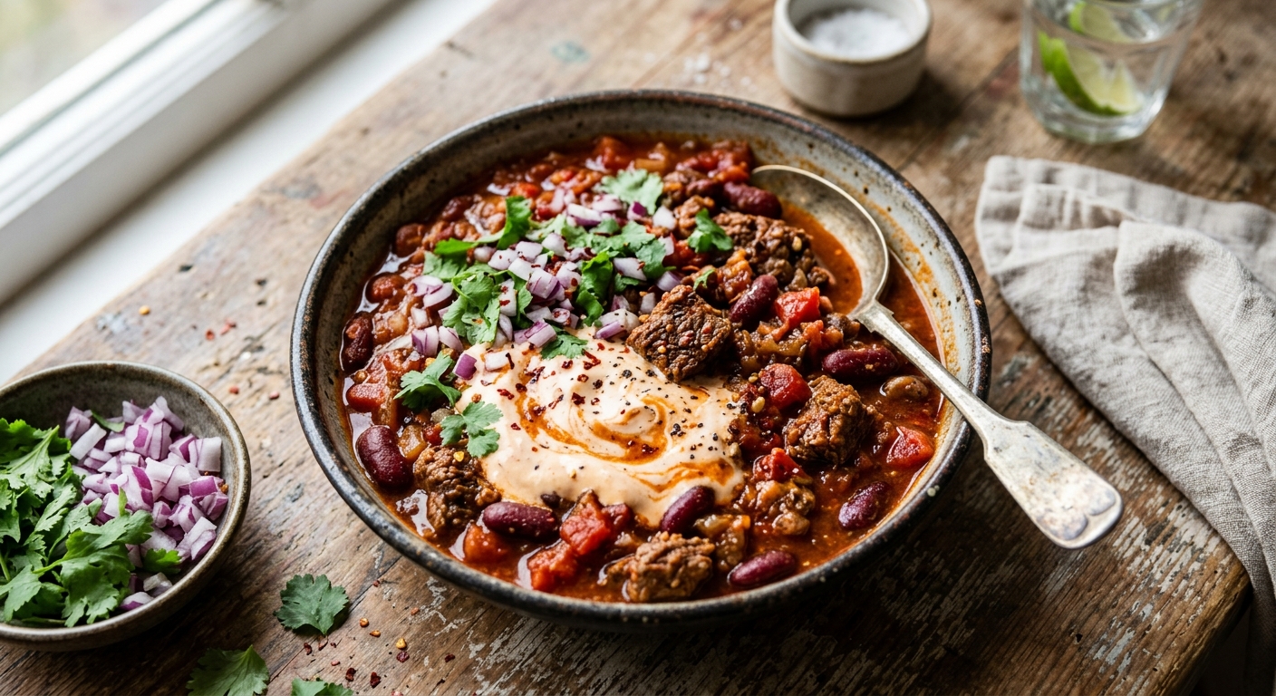 Beef and Bean Chilli Bowl with Chipotle Yogurt